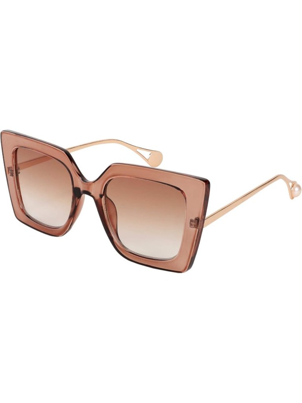 Women's Trendy Square Shade Pearl Inlay Cat Eye Frame UV400 Protection Champagne